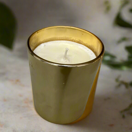 Golden glass jar scented candle
