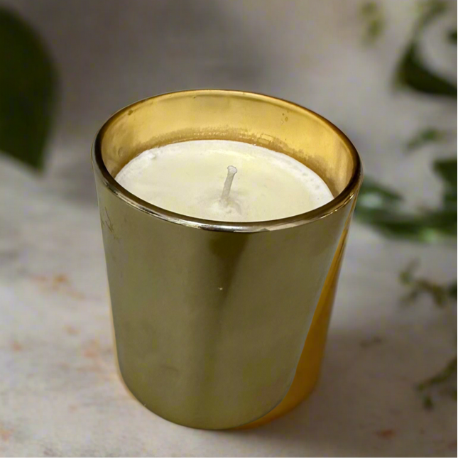 Golden glass jar scented candle