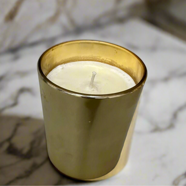 Golden glass jar scented candle