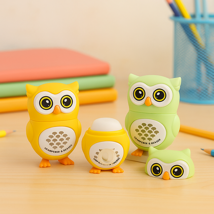 Kiqoo Owl Sharpener & Eraser 🦉✨