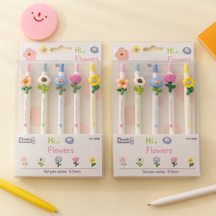 Kiqoo Hi-Flower Gel Pens 🌸🖊️ (Pack of 5)