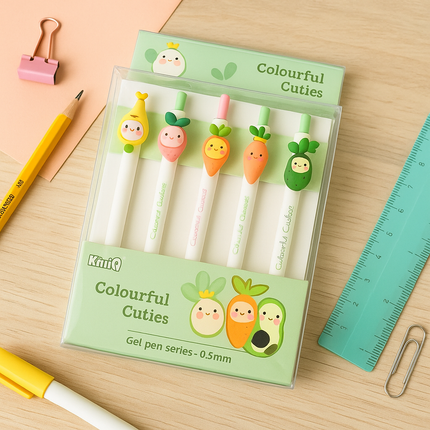 Kiqoo FruityCuties Gel Pens (Pack of 5)🍍🖊️
