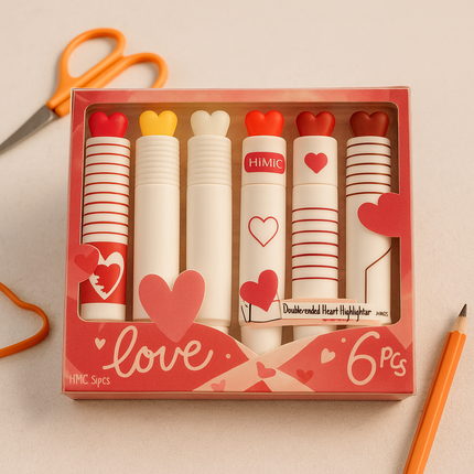 Kiqoo PeachyHearts Highlighters (6 pcs) 💖🖍️
