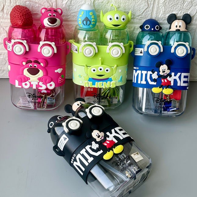 Cartoon Double Compartment Sipper Bottles with Strap - KIQOO